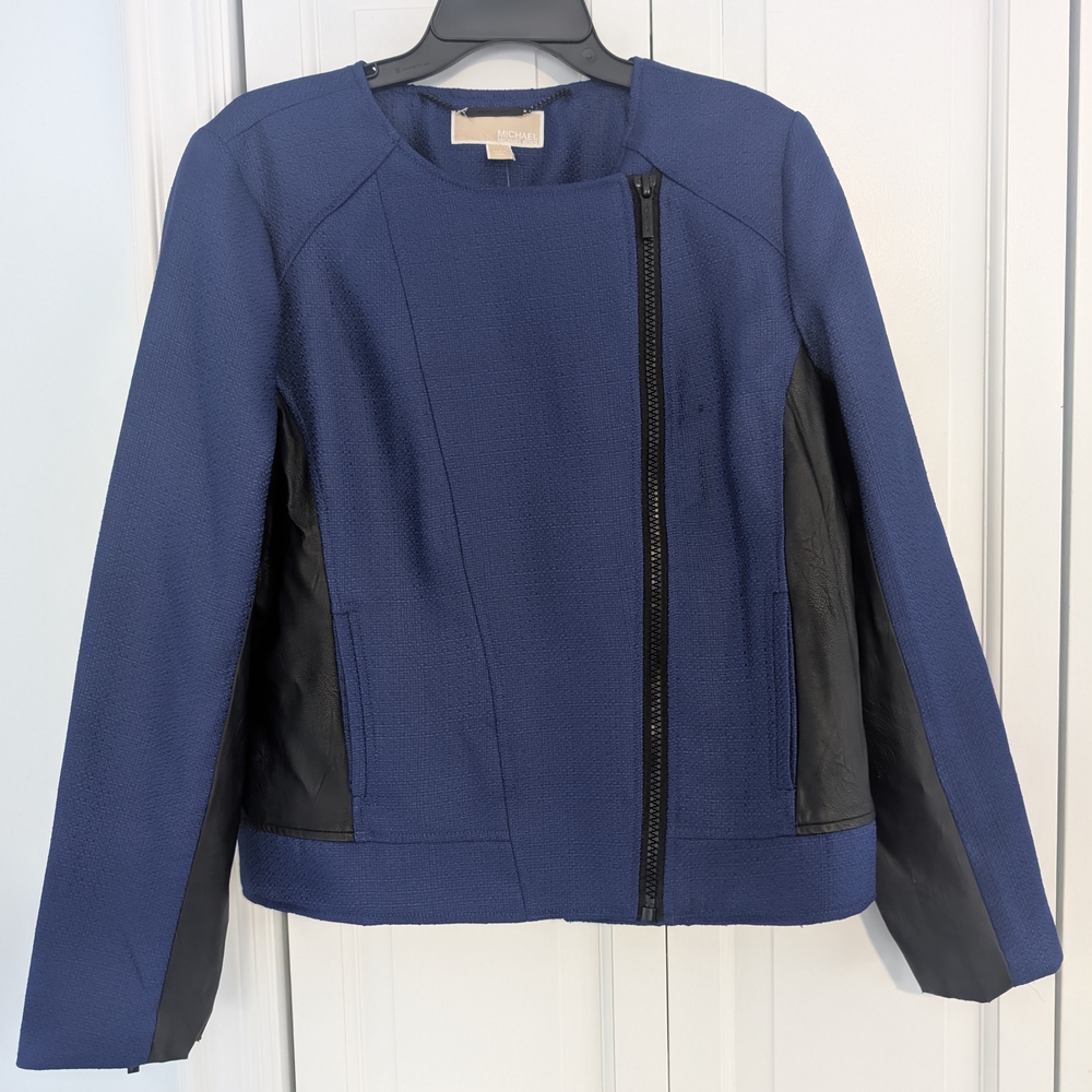 MICHAEL Michael Kors Blue and Black Blazer with Asymmetrical Zipper